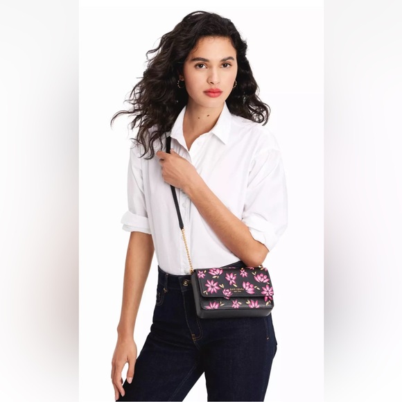 New Kate Spade Morgan Winter Blooms Embossed Flap Chain Wallet Crossbody Multi - Picture 2 of 7